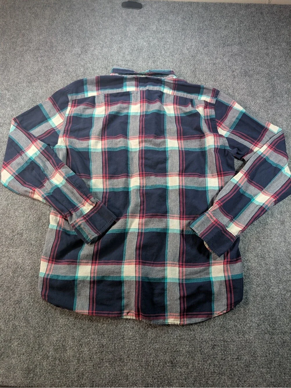 J.Crew Men's Large Navy White Button-Down Plaid Shirt Cotton